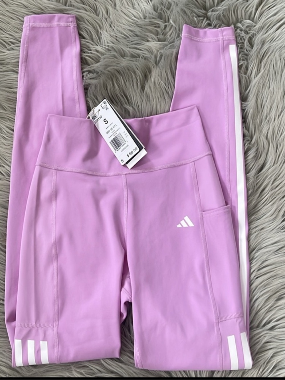 Adidas Lavender Leggings with White Stripes